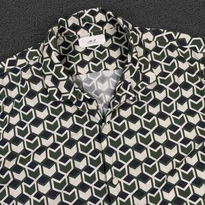 Mr P Porter Shirt Mens Large Green Geometric Camp Collar Resort Beach
